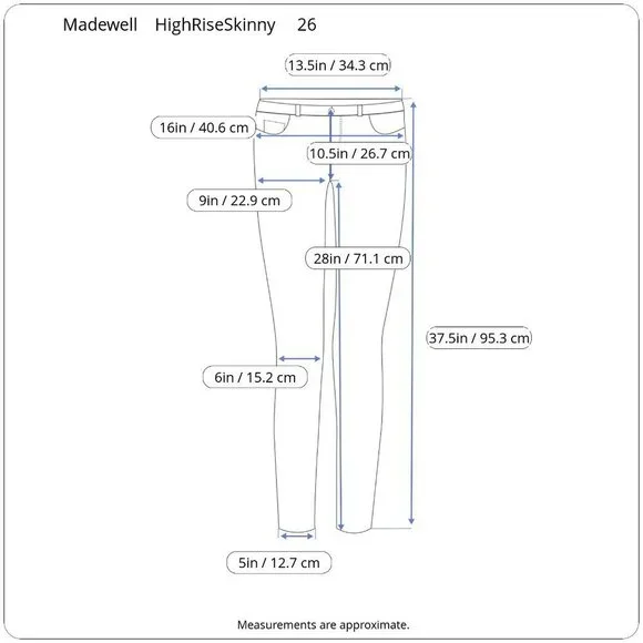 Madewell 10" High Rise Skinny Medium Blue Wash Stretch Whiskers Jeans Denim 26 - Picture 15 of 16